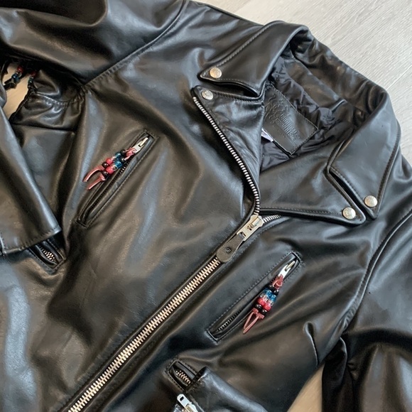 Vintage Black Leather Racer Motorcycle Lined Jacket‎ tassels beaded customized - Picture 12 of 16